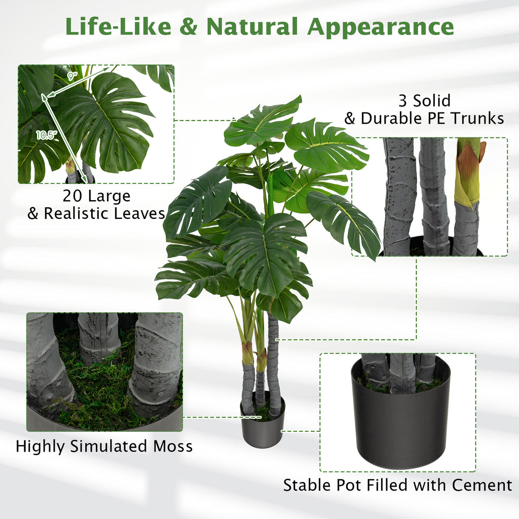 4ft Artificial Monstera & Palm Tree - Realistic Faux Indoor Plant