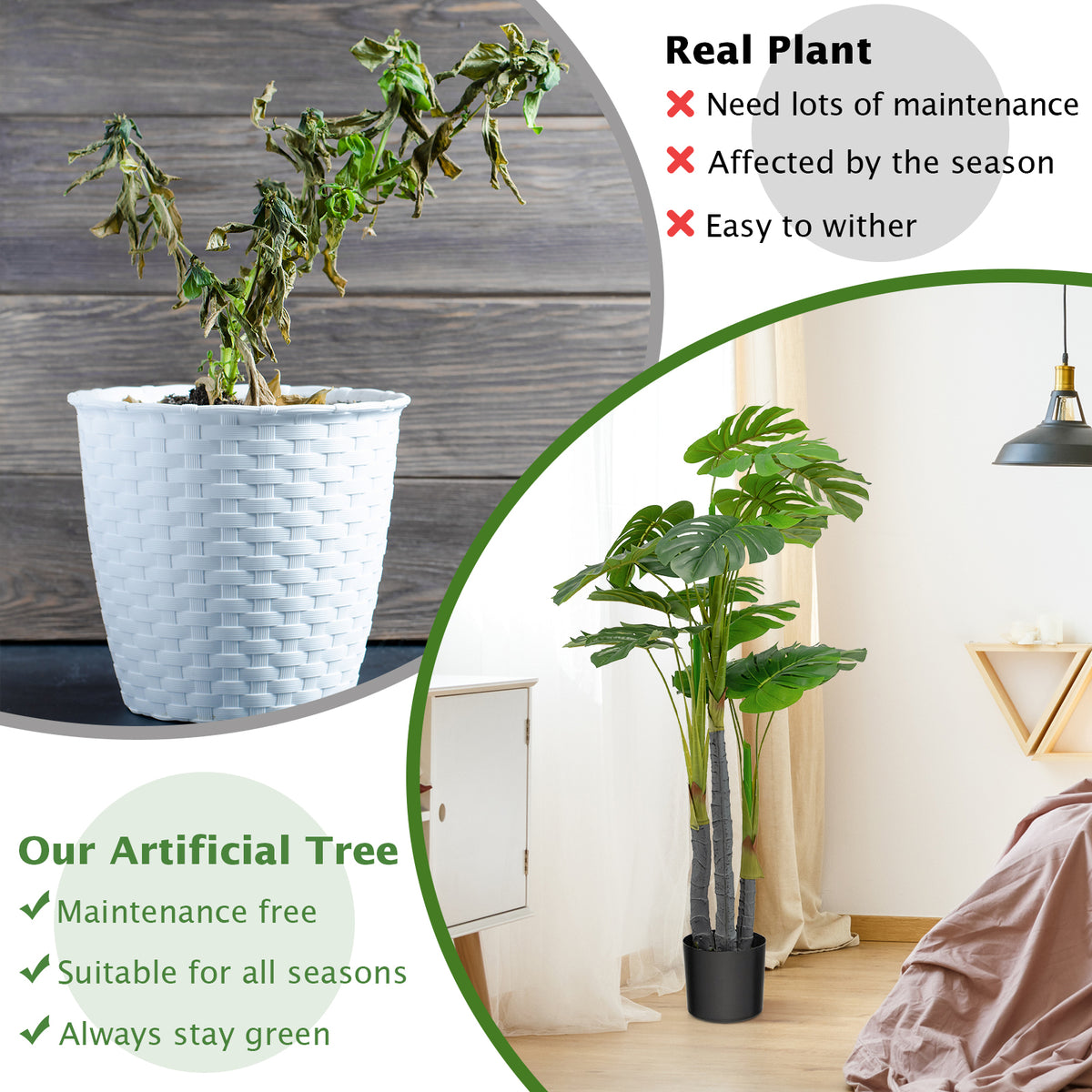 4ft Artificial Monstera & Palm Tree - Realistic Faux Indoor Plant