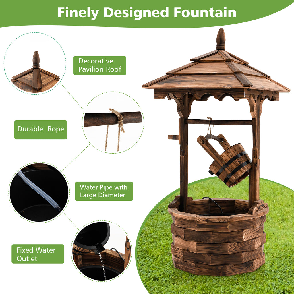 Patio Wooden Water Fountain with Electric Pump - Brown