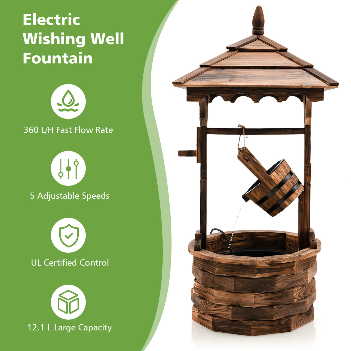 Patio Wooden Water Fountain with Electric Pump - Brown