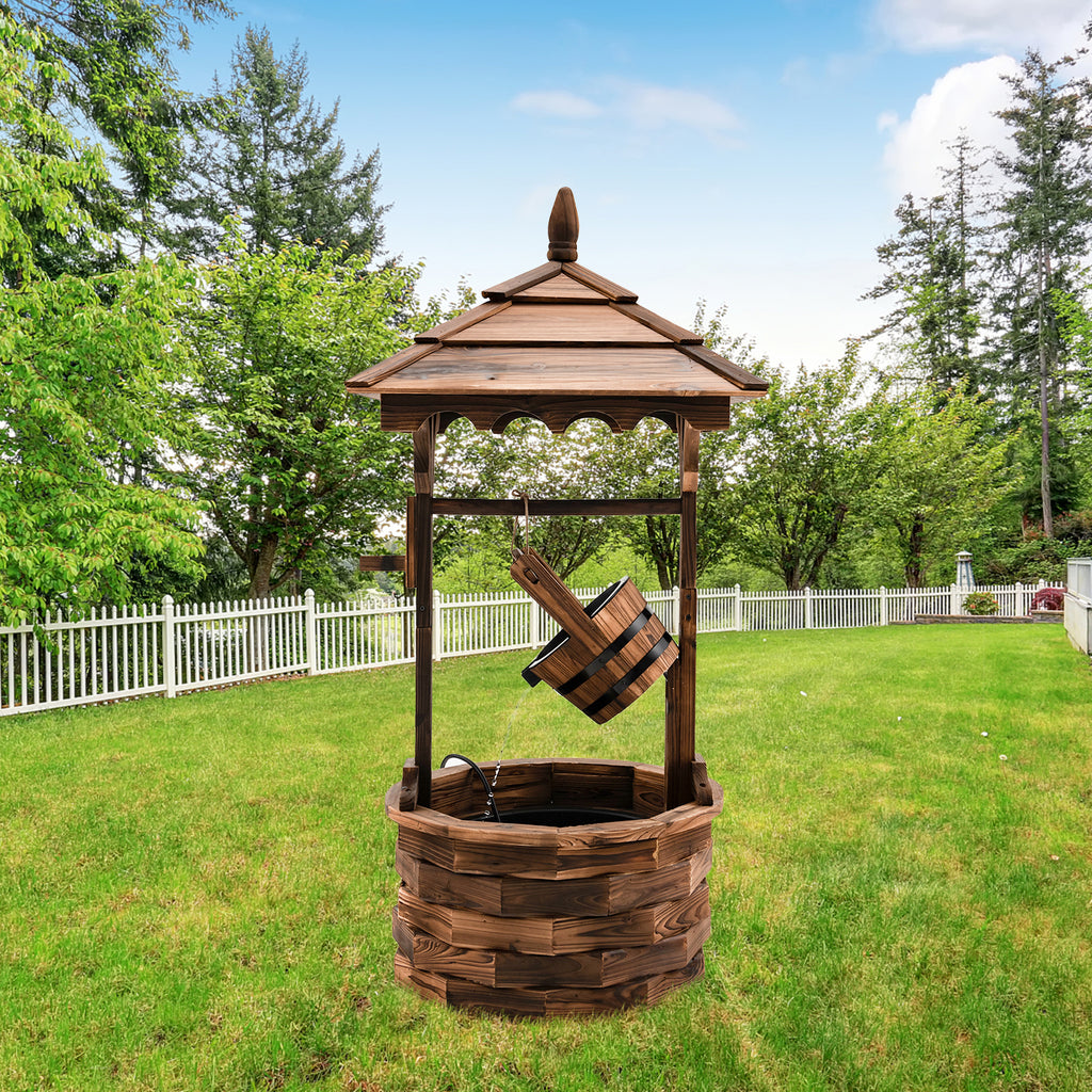 Patio Wooden Water Fountain with Electric Pump - Brown
