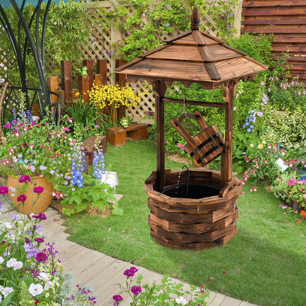 Patio Wooden Water Fountain with Electric Pump - Brown
