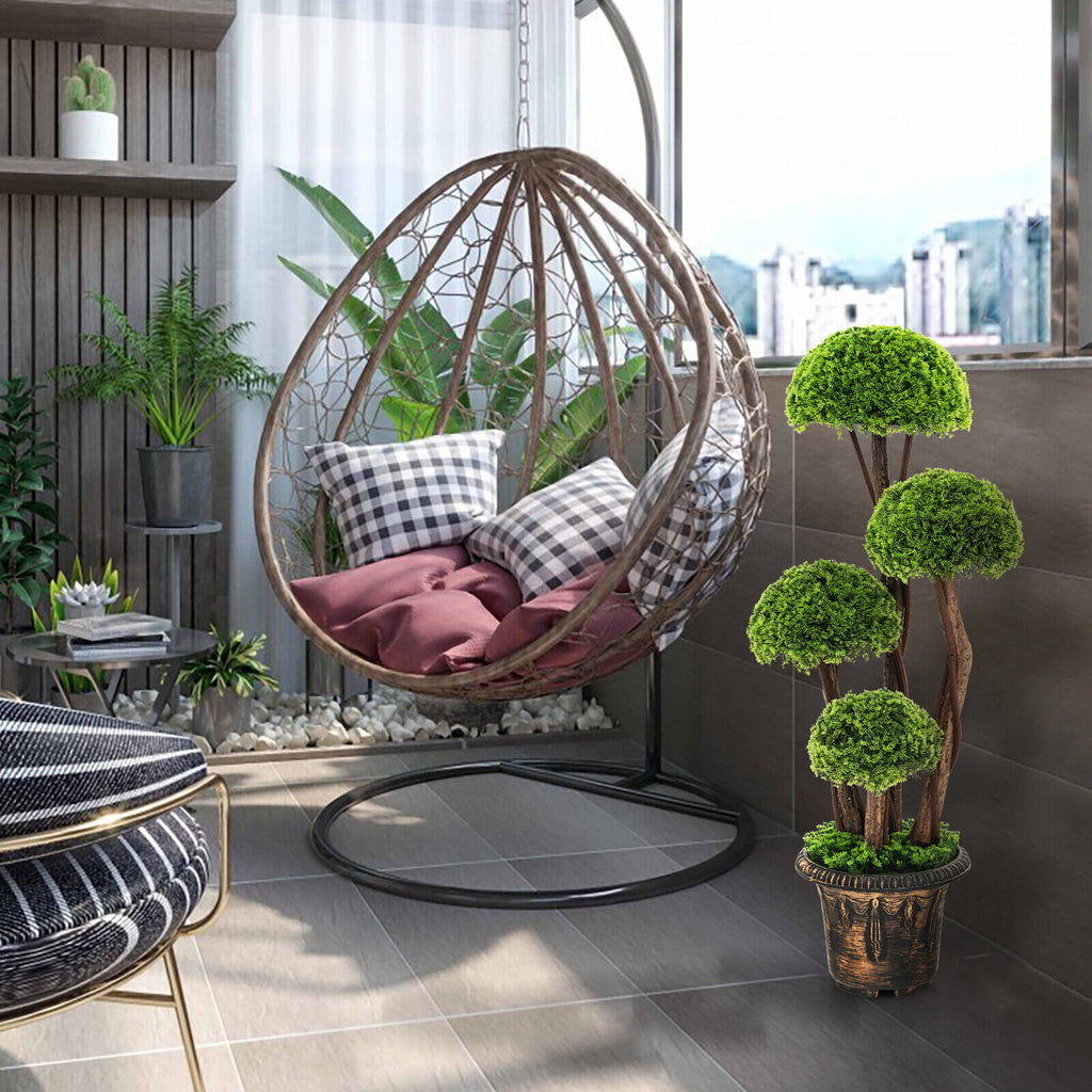 Artificial Cedar Topiary Tree with Rattan Trunk - Indoor Outdoor Decor