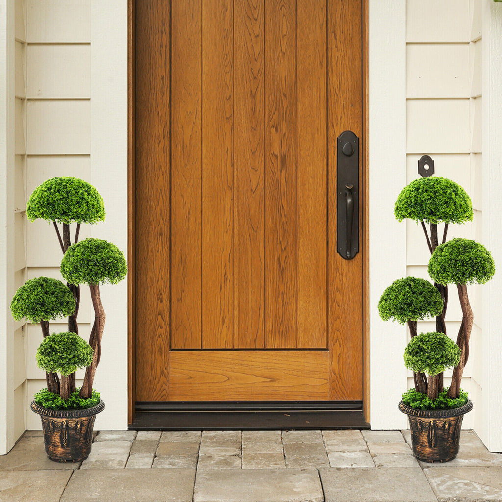 Artificial Cedar Topiary Tree with Rattan Trunk - Indoor Outdoor Decor
