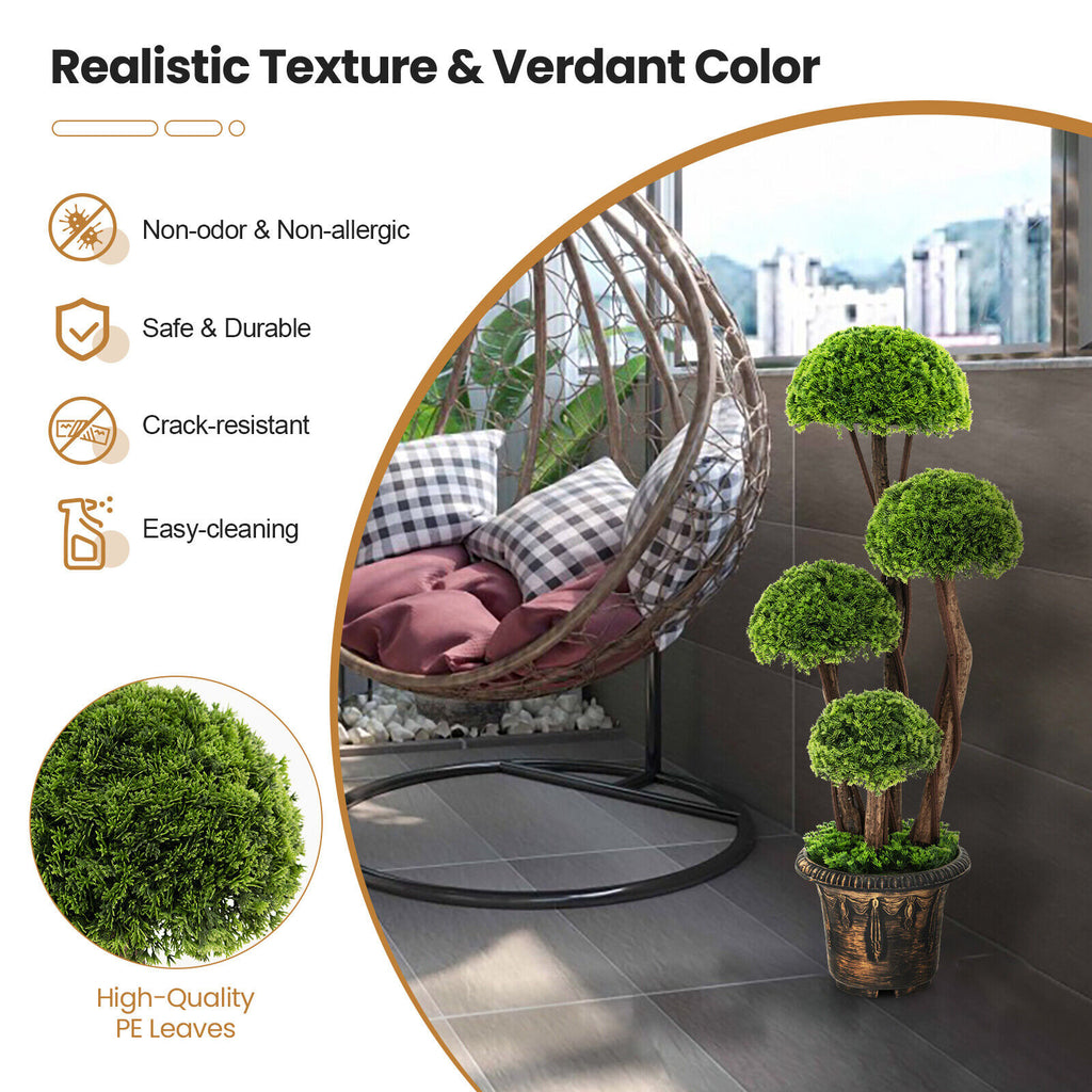 Artificial Cedar Topiary Tree with Rattan Trunk - Indoor Outdoor Decor