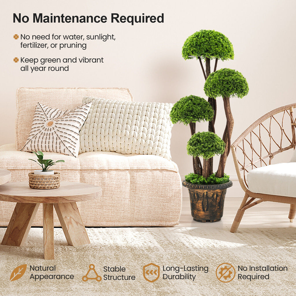 Artificial Cedar Topiary Tree with Rattan Trunk - Indoor Outdoor Decor