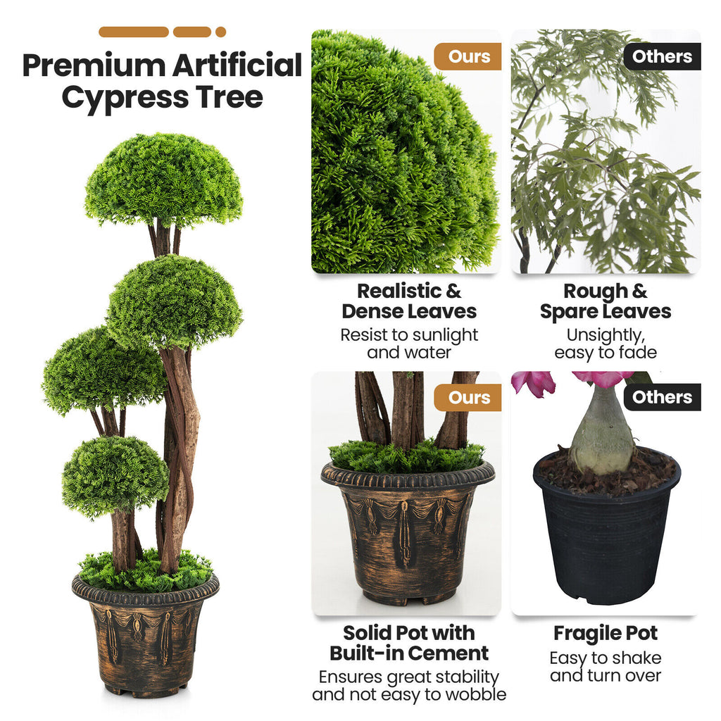 Artificial Cedar Topiary Tree with Rattan Trunk - Indoor Outdoor Decor