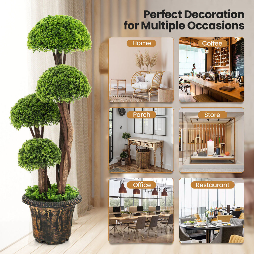 Artificial Cedar Topiary Tree with Rattan Trunk - Indoor Outdoor Decor