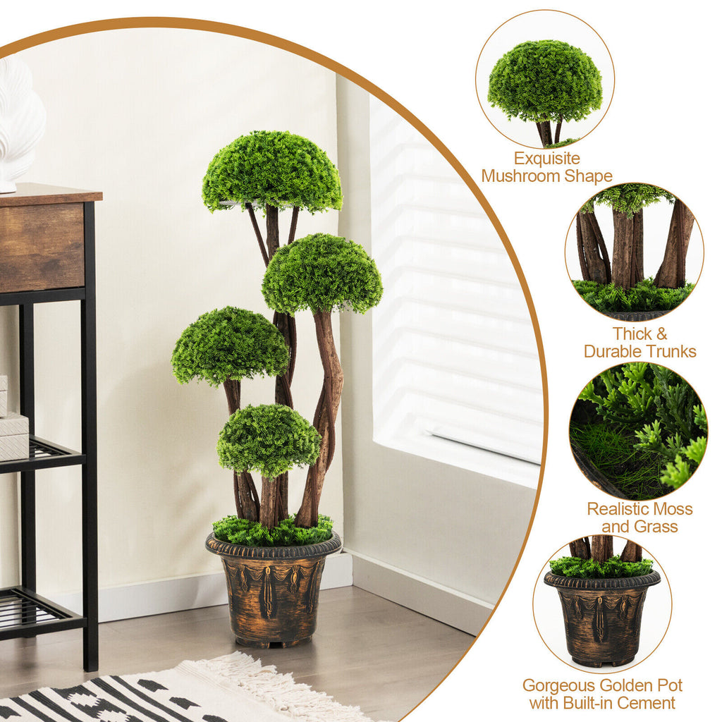 Artificial Cedar Topiary Tree with Rattan Trunk - Indoor Outdoor Decor