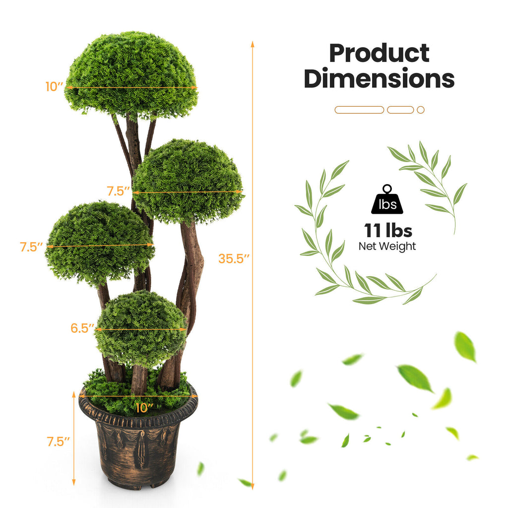 Artificial Cedar Topiary Tree with Rattan Trunk - Indoor Outdoor Decor