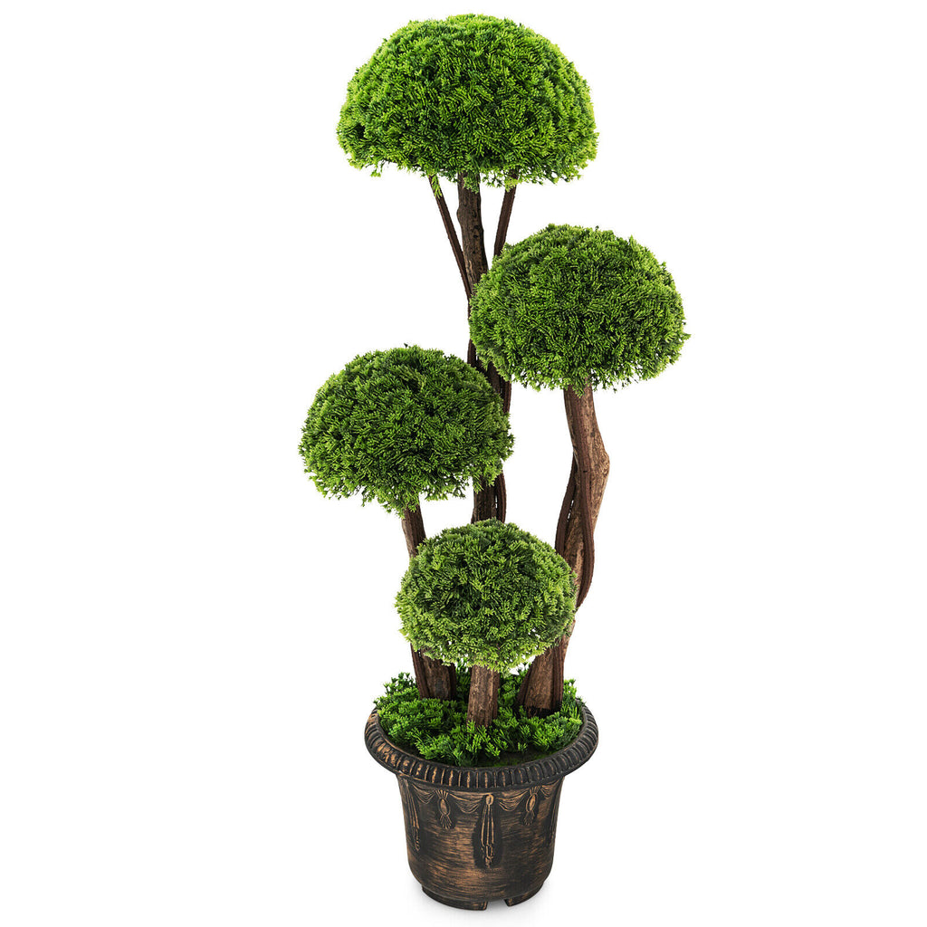 Artificial Cedar Topiary Tree with Rattan Trunk - Indoor Outdoor Decor