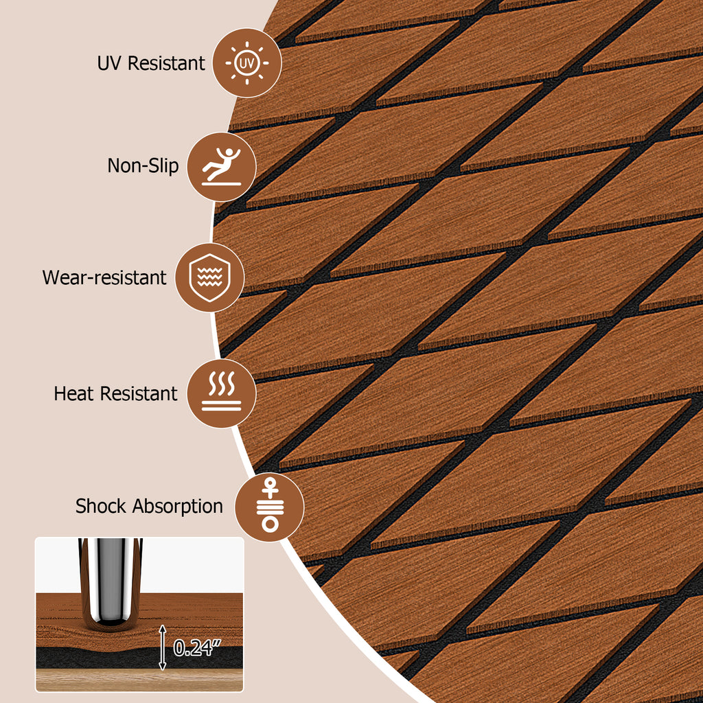 Non-Slip EVA Foam Boat Decking Sheet with Diamond Pattern - Brown