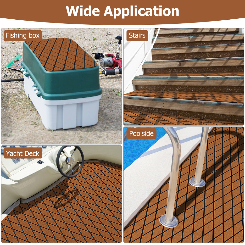 Non-Slip EVA Foam Boat Decking Sheet with Diamond Pattern - Brown