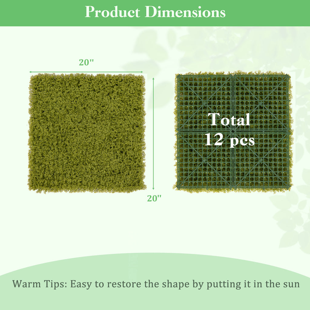Artificial Grass Wall Panels - Light Green, 20x20 Inches, 12 Pieces for Garden & Balcony