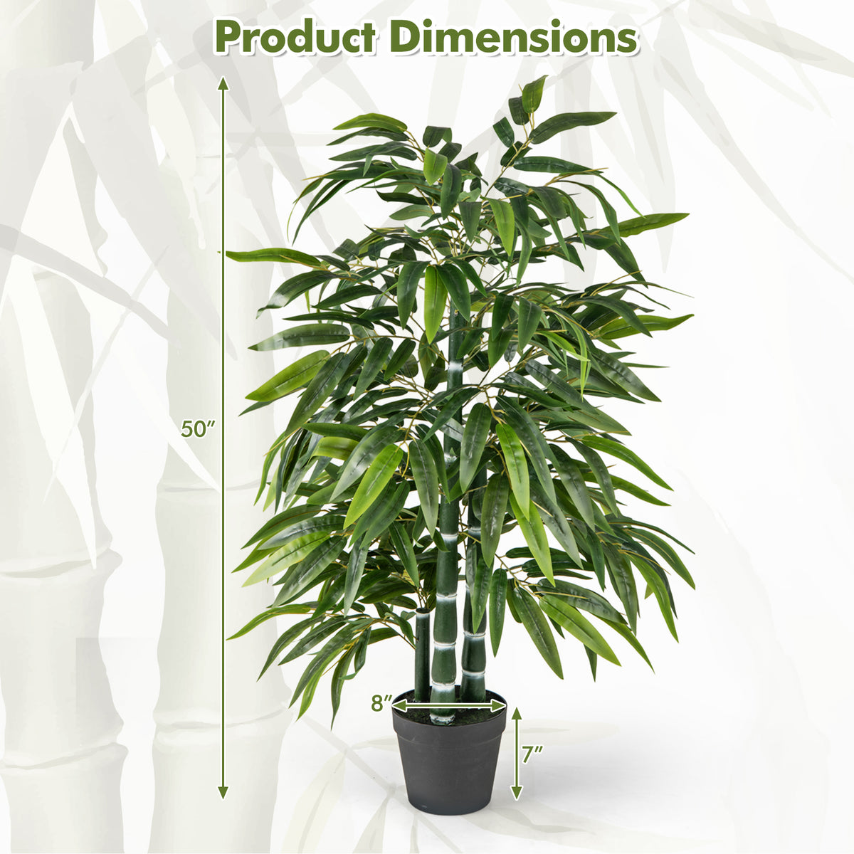 Artificial Bamboo Tree with 3 PE Trunks and Vibrant Leaves - Green, 2 Pack