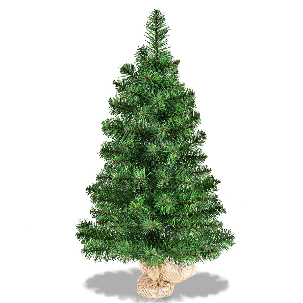 2/3 Feet Unlit Christmas Tree in Burlap Base - Small Tabletop Holiday Tree