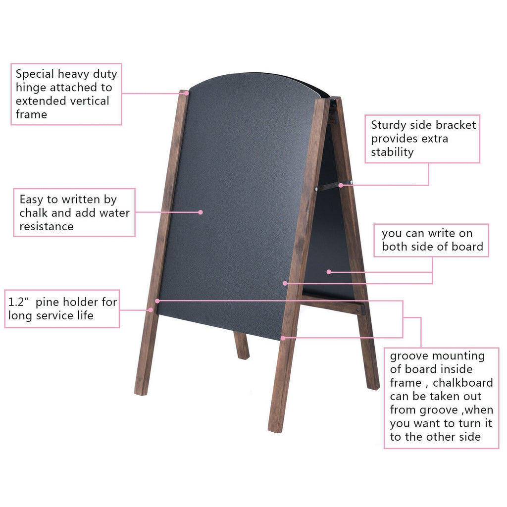 31.5 Inch Wooden A-Frame Sidewalk Signage Chalkboard for Outdoor Advertising