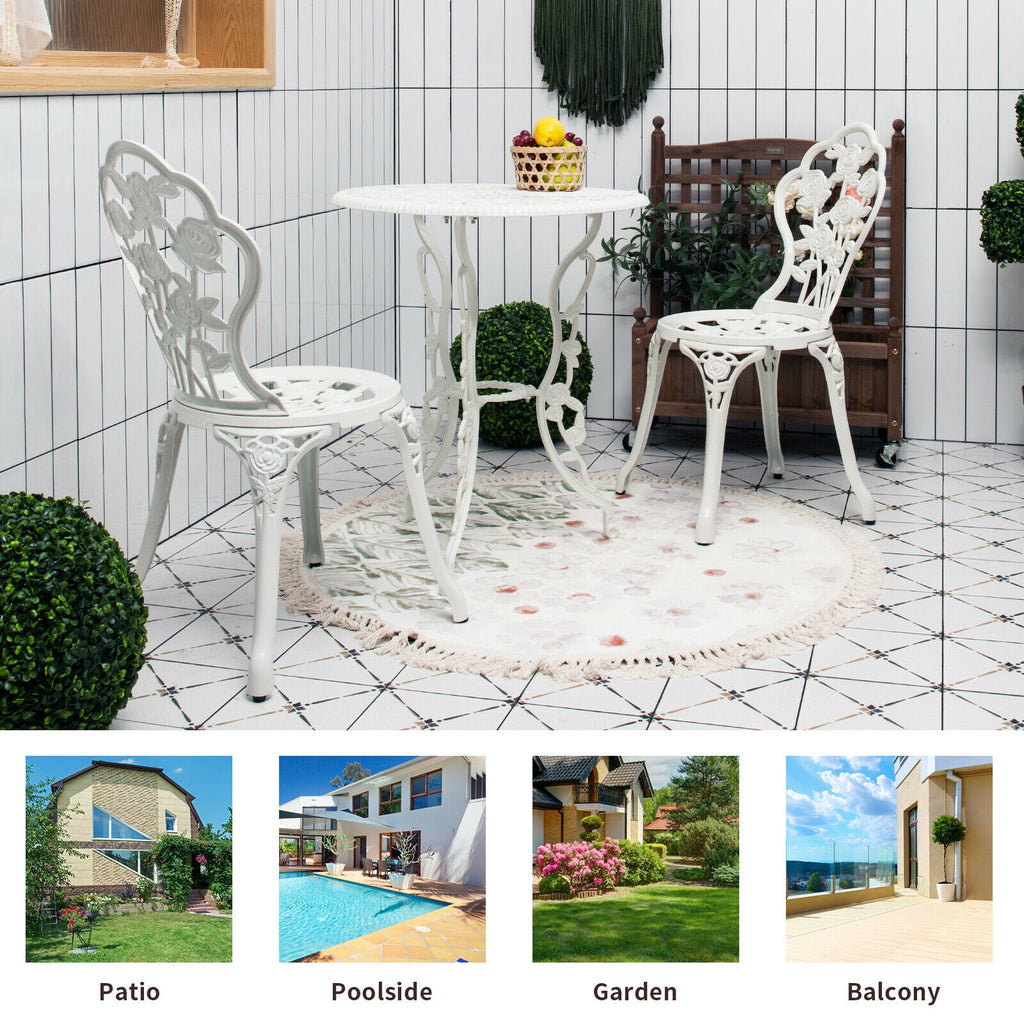 Cast Aluminum Patio Furniture Set with Rose Design - White