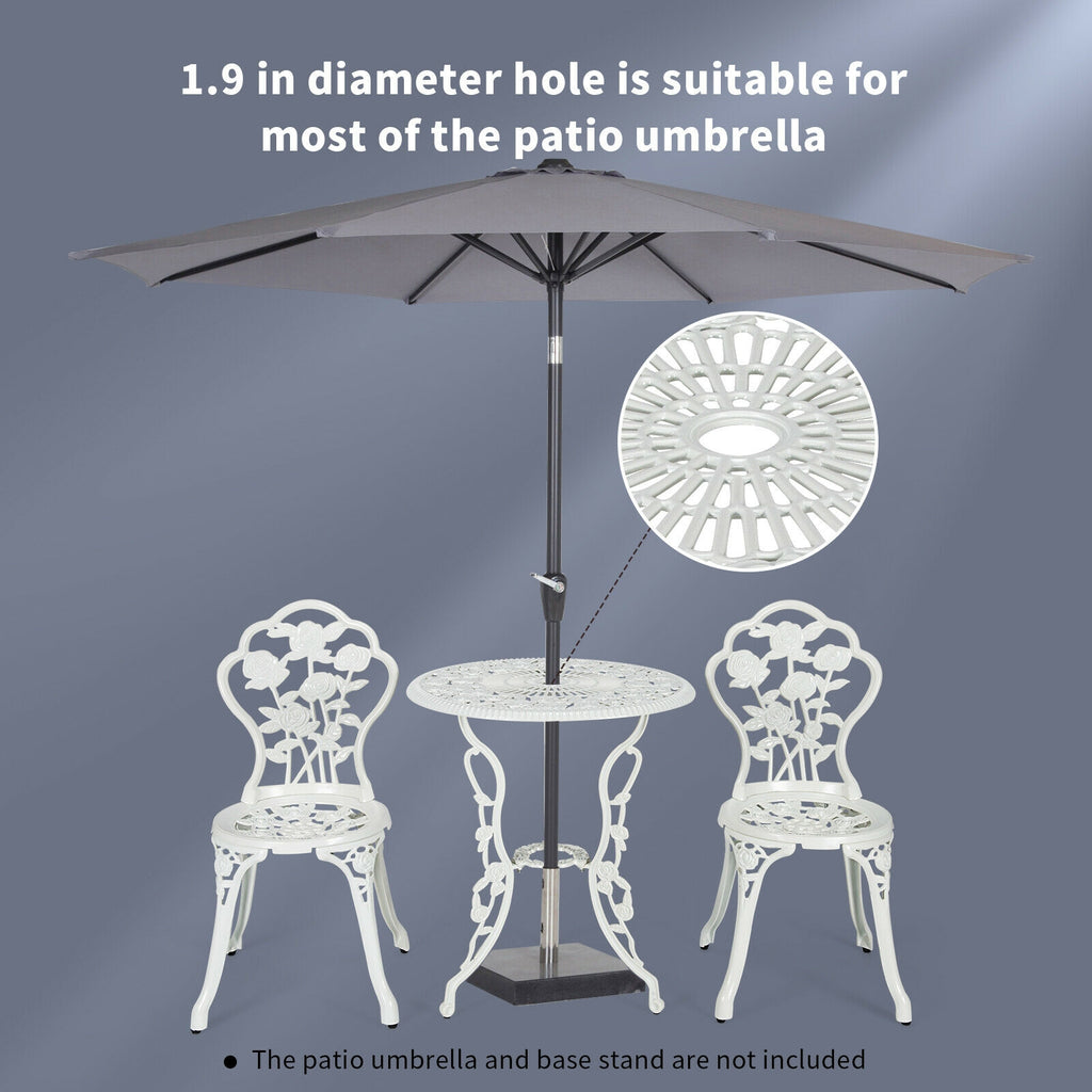 Cast Aluminum Patio Furniture Set with Rose Design - White