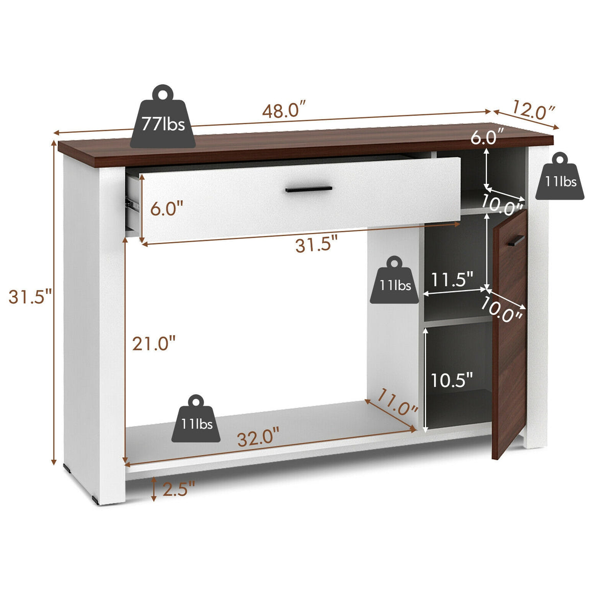 48 Inch Console Table with Drawer and Cabinet Storage
