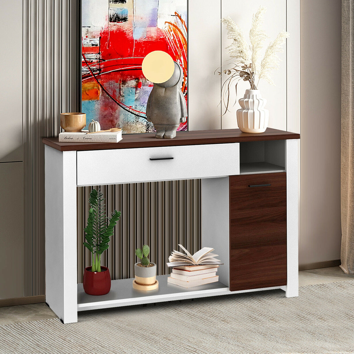 48 Inch Console Table with Drawer and Cabinet Storage