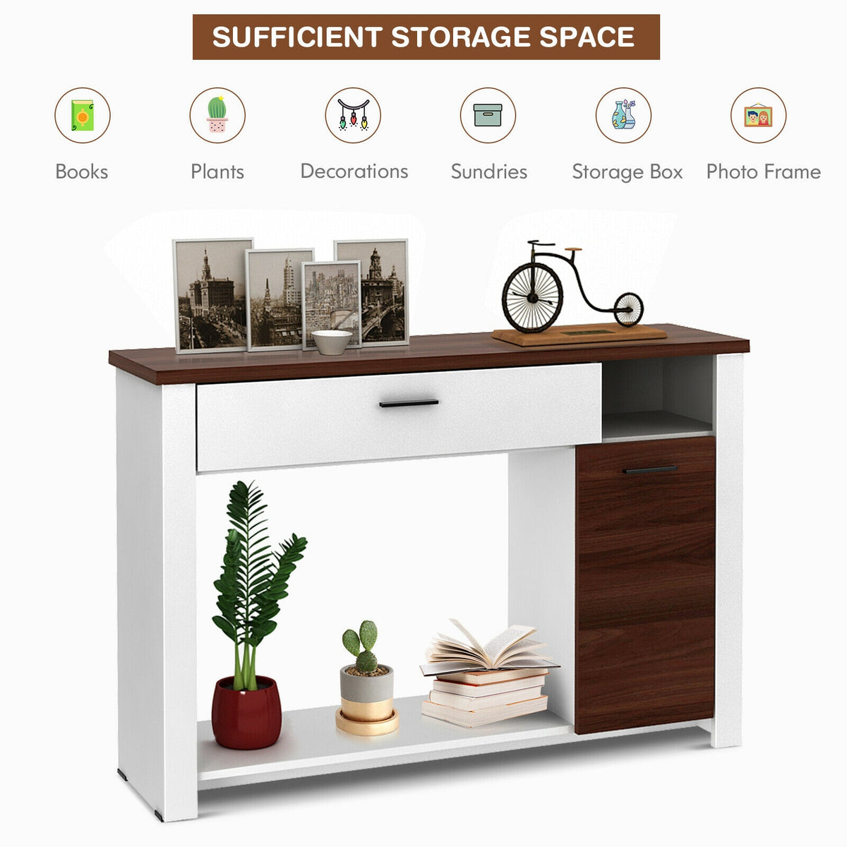 48 Inch Console Table with Drawer and Cabinet Storage