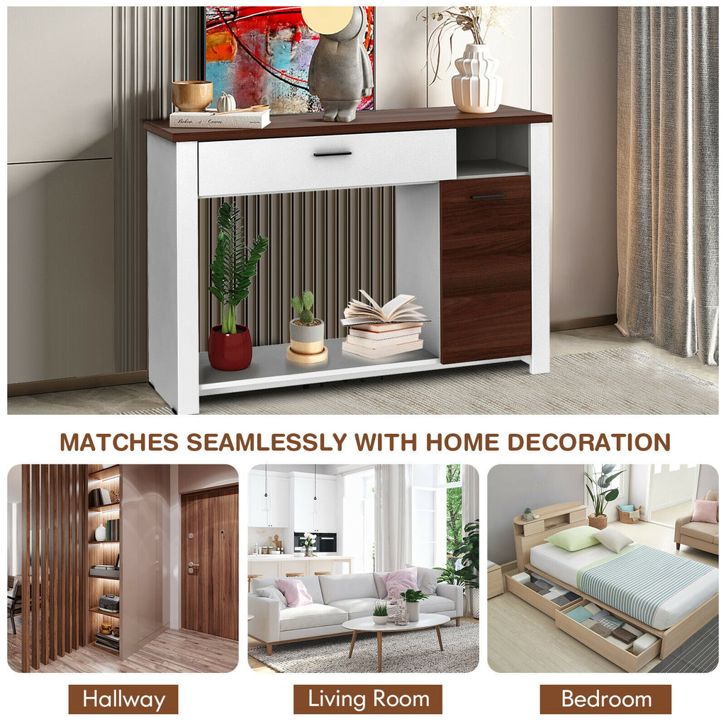 48 Inch Console Table with Drawer and Cabinet Storage