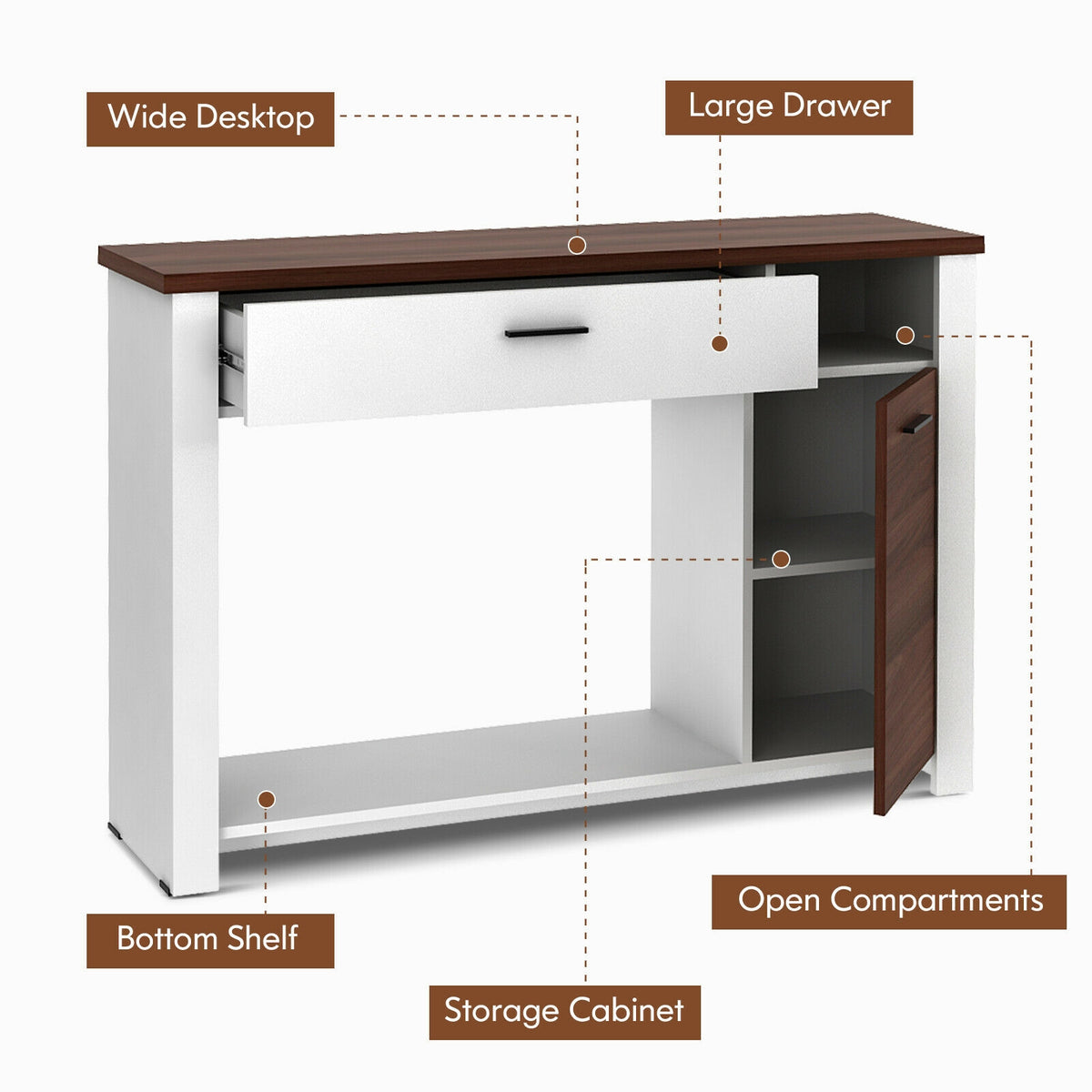 48 Inch Console Table with Drawer and Cabinet Storage