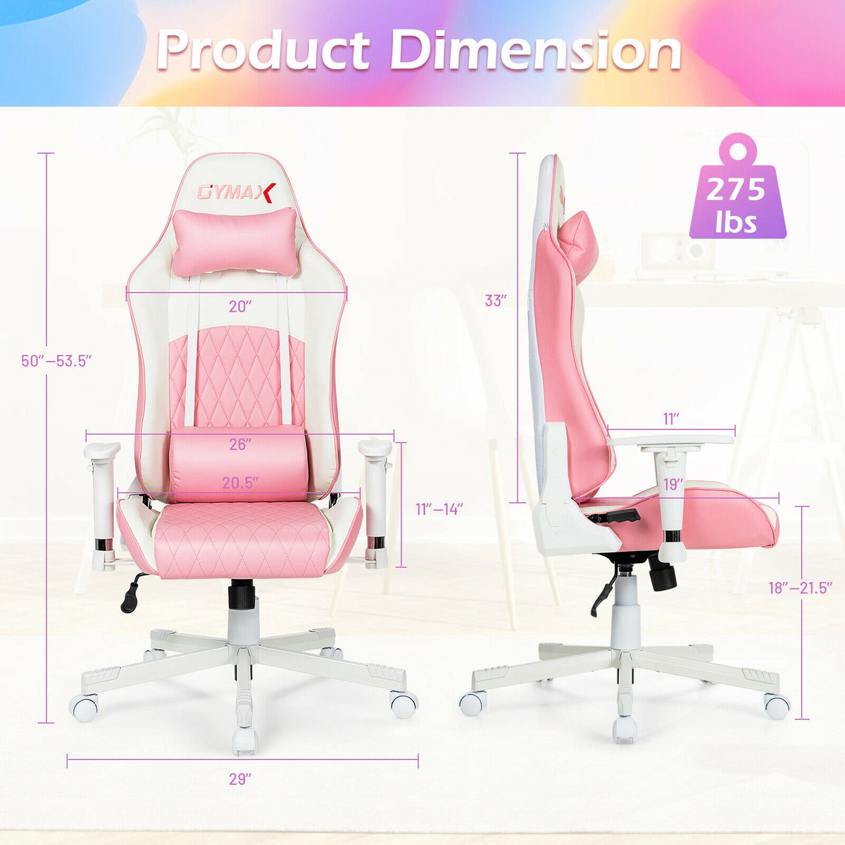 Ergonomic High Back Computer Chair with Headrest - Pink