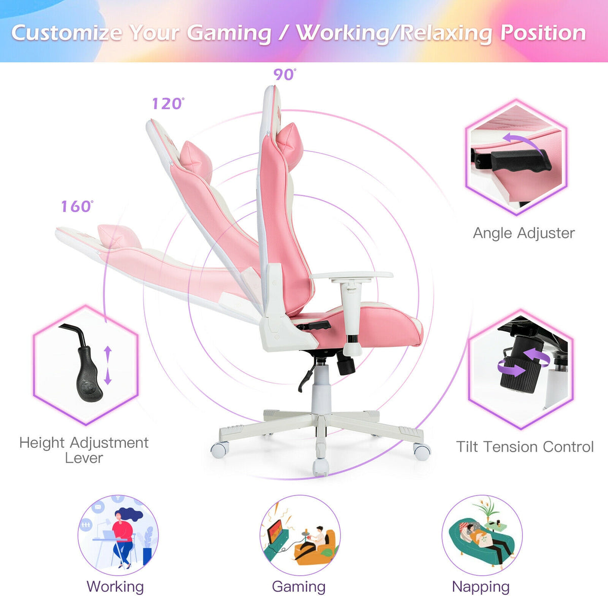 Ergonomic High Back Computer Chair with Headrest - Pink