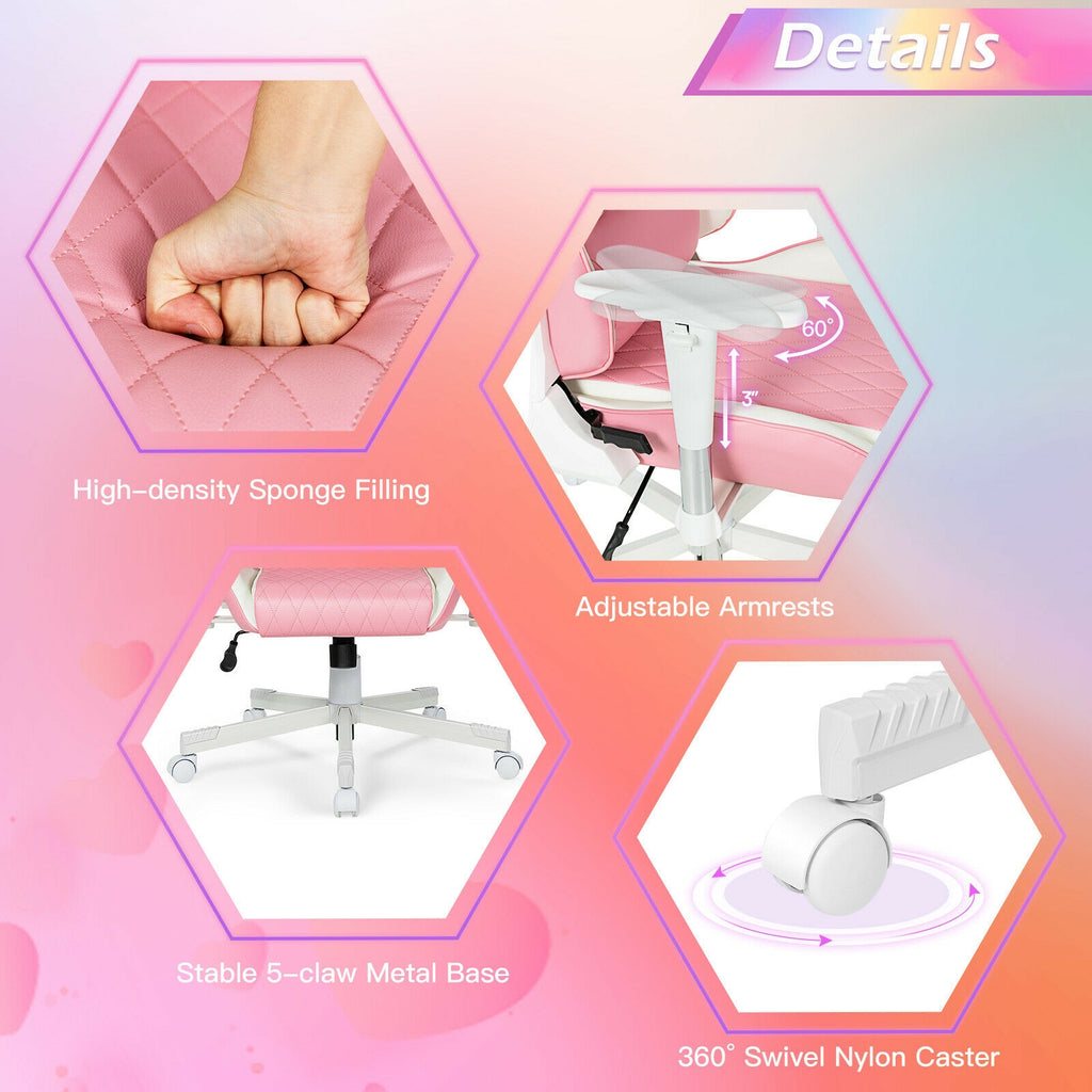 Ergonomic High Back Computer Chair with Headrest - Pink