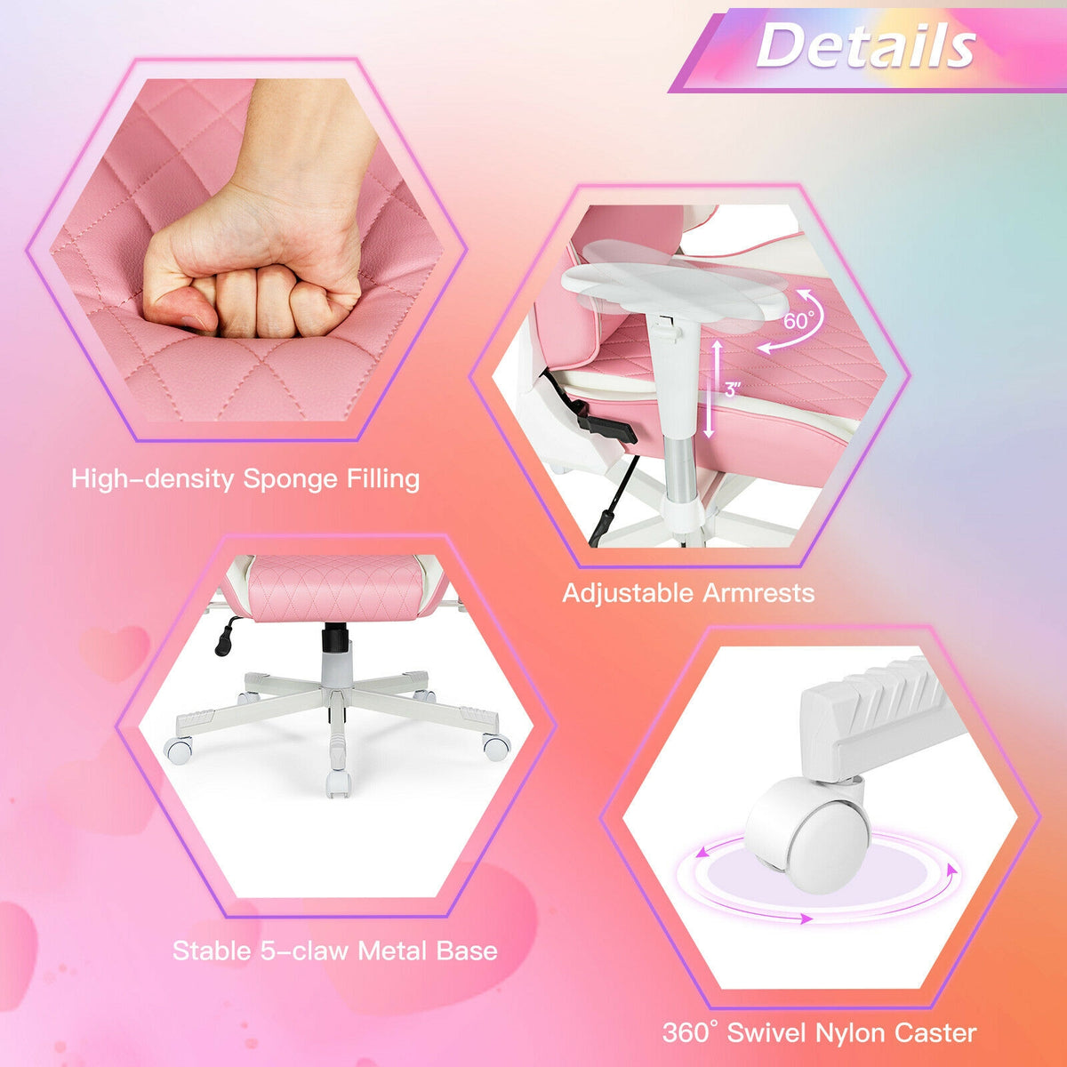 Ergonomic High Back Computer Chair with Headrest - Pink