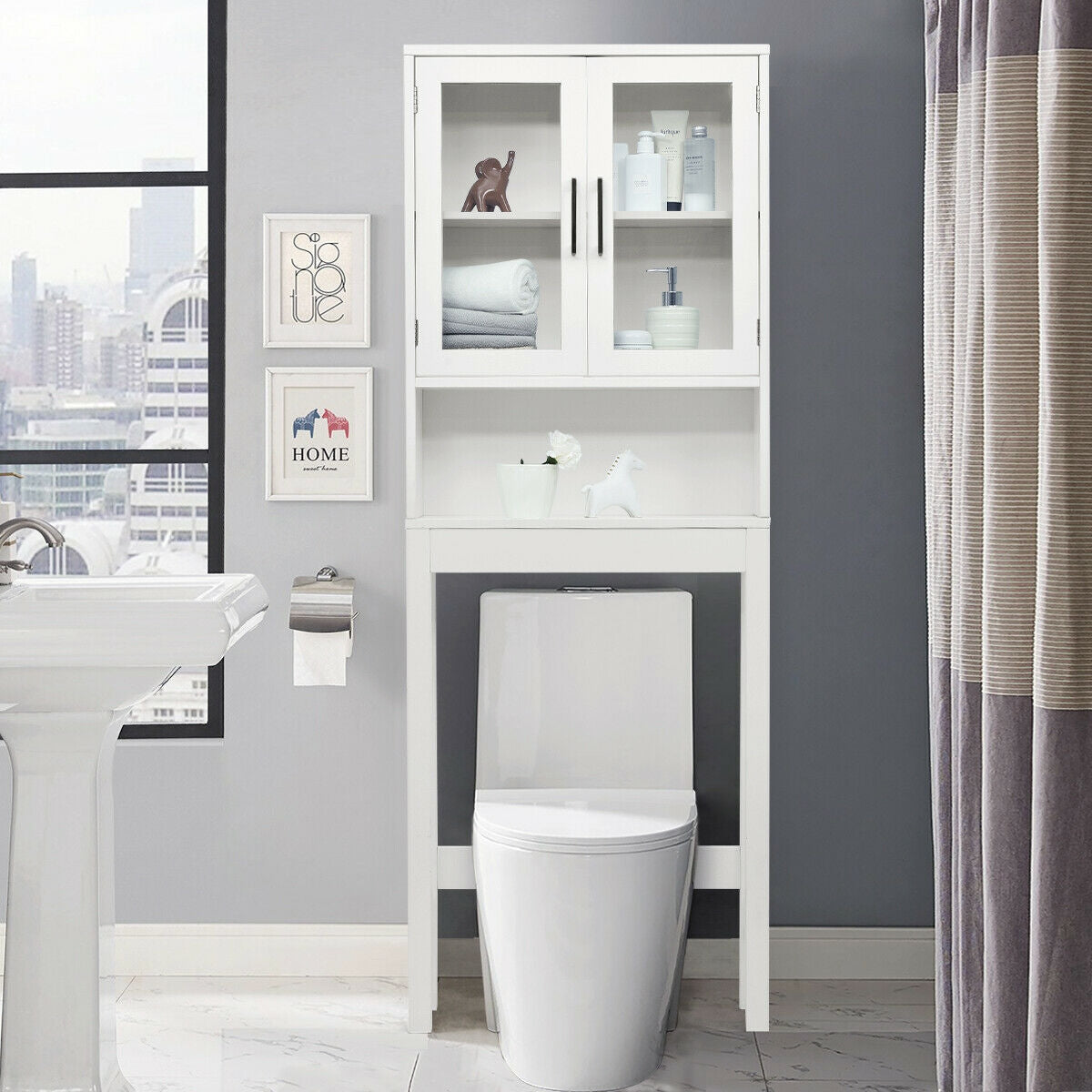 Over the Toilet Storage Cabinet Bathroom Space Saver with Tempered