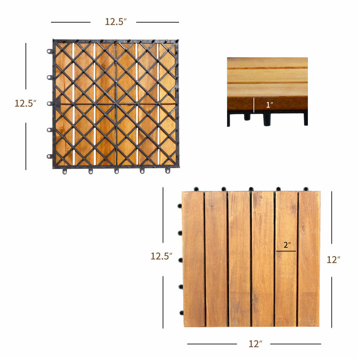Interlocking Acacia Wood Patio Deck Tiles - Stripe Pattern, 27 Pack Outdoor Flooring