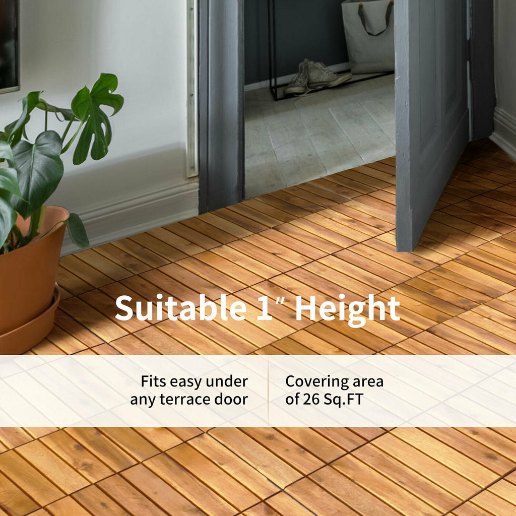 Interlocking Acacia Wood Patio Deck Tiles - Stripe Pattern, 27 Pack Outdoor Flooring