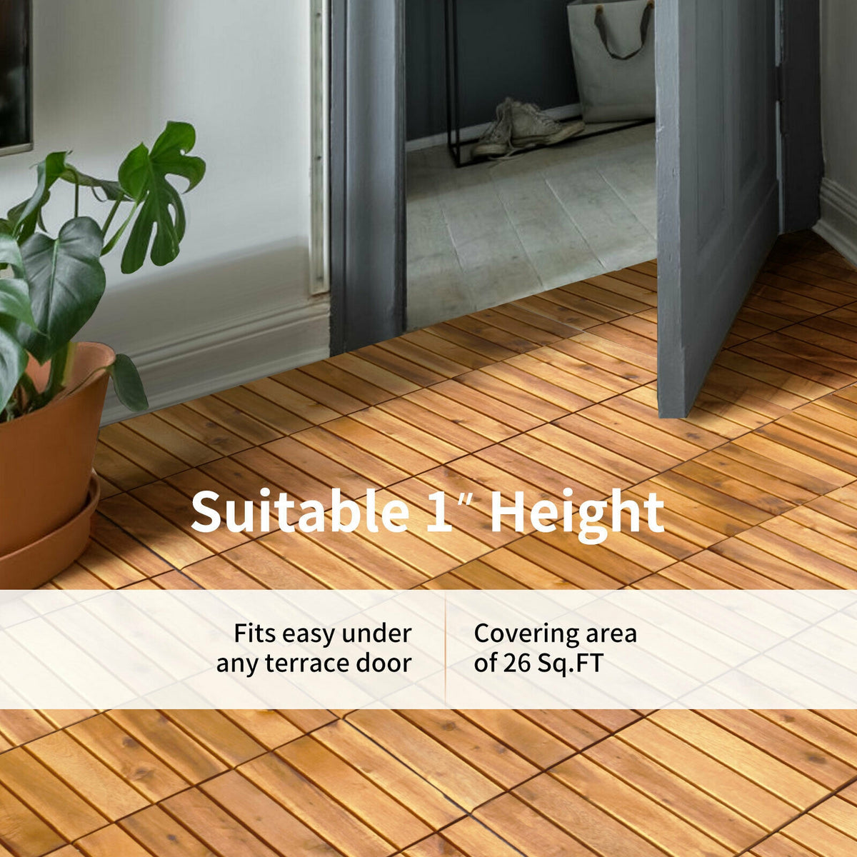 Interlocking Acacia Wood Patio Deck Tiles - Stripe Pattern, 27 Pack Outdoor Flooring