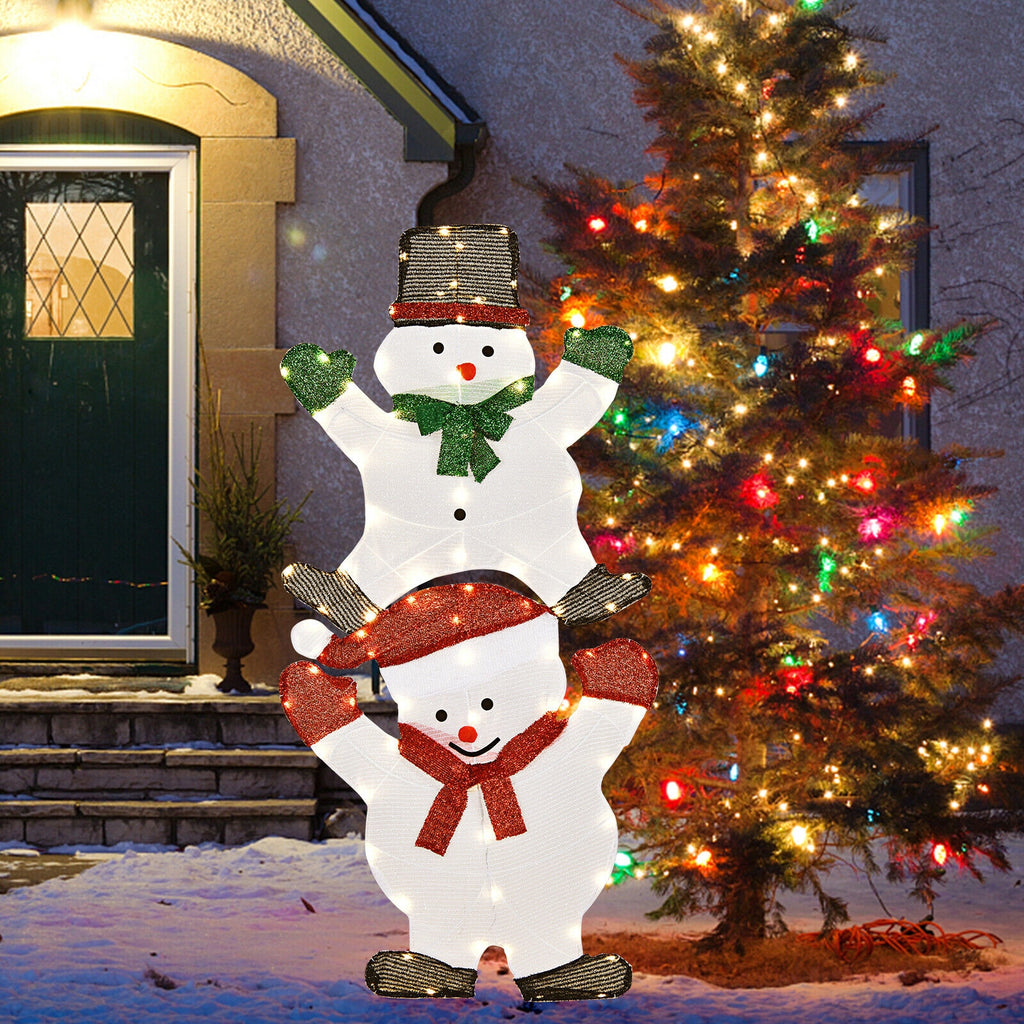 Double Snowman Christmas Yard Decorations - 54 Inch Outdoor Xmas Decor with Waterproof UL Plug