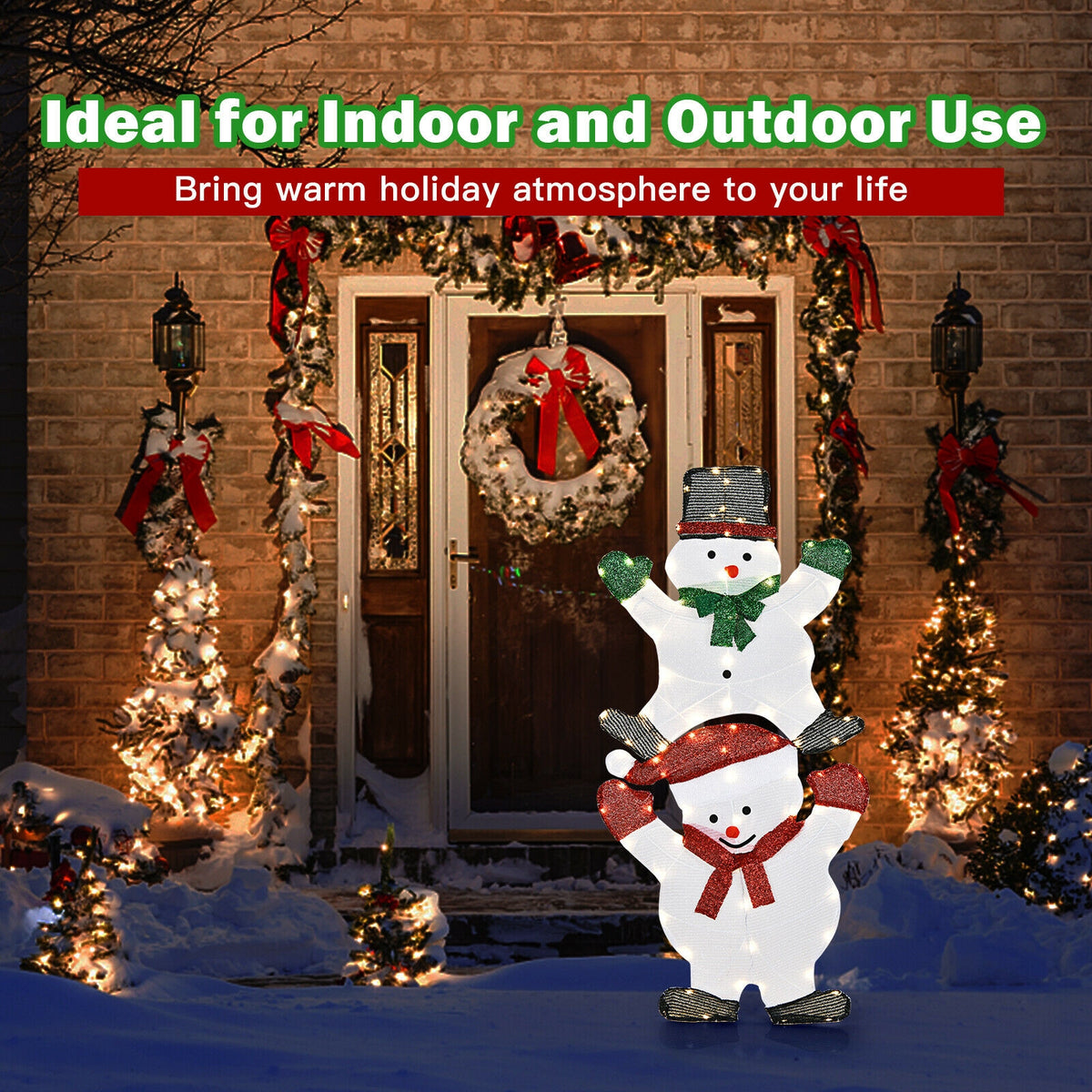 Double Snowman Christmas Yard Decorations - 54 Inch Outdoor Xmas Decor with Waterproof UL Plug