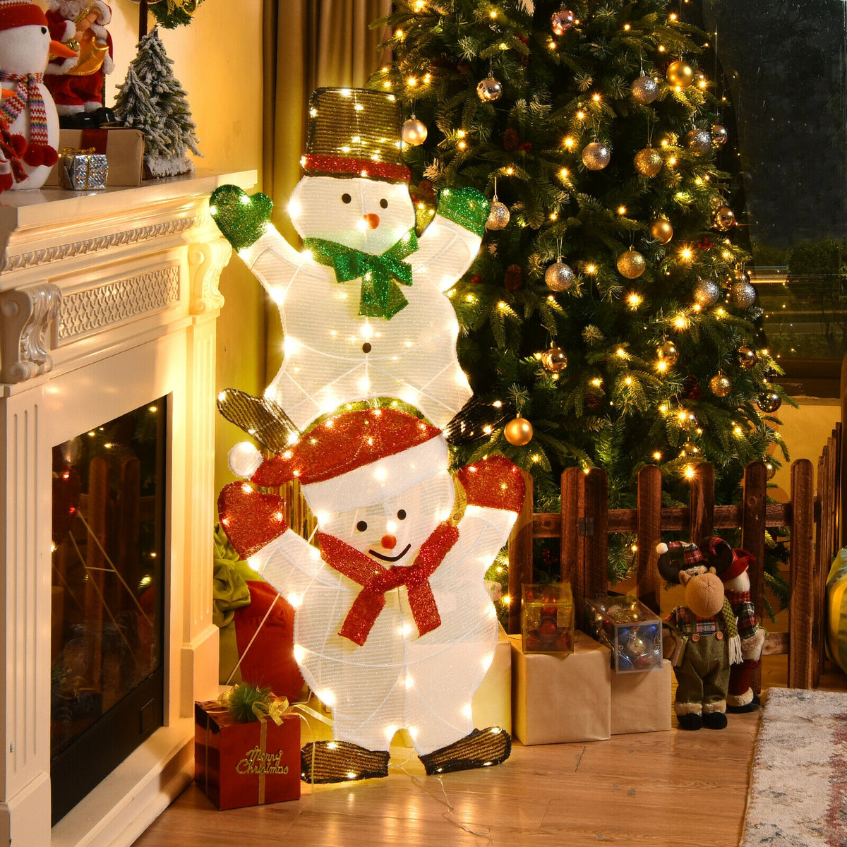 Double Snowman Christmas Yard Decorations - 54 Inch Outdoor Xmas Decor with Waterproof UL Plug