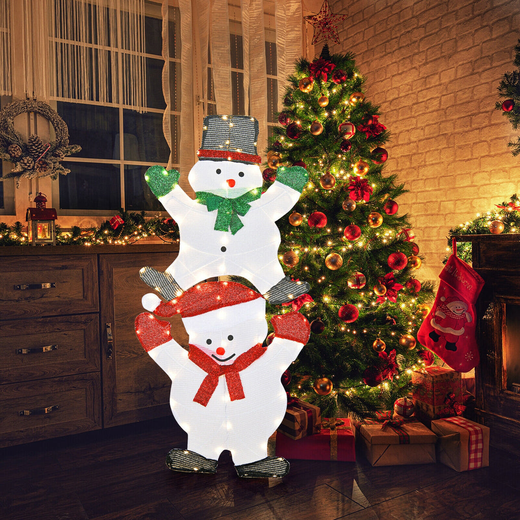 Double Snowman Christmas Yard Decorations - 54 Inch Outdoor Xmas Decor with Waterproof UL Plug