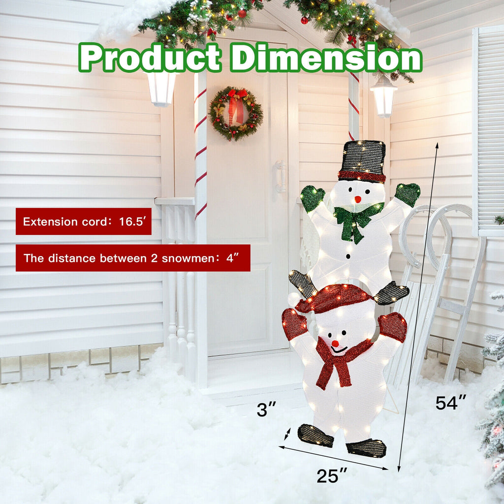 Double Snowman Christmas Yard Decorations - 54 Inch Outdoor Xmas Decor with Waterproof UL Plug