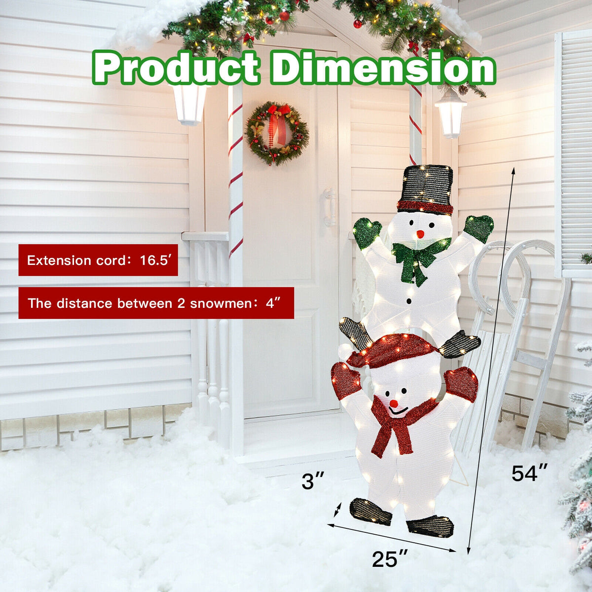 Double Snowman Christmas Yard Decorations - 54 Inch Outdoor Xmas Decor with Waterproof UL Plug
