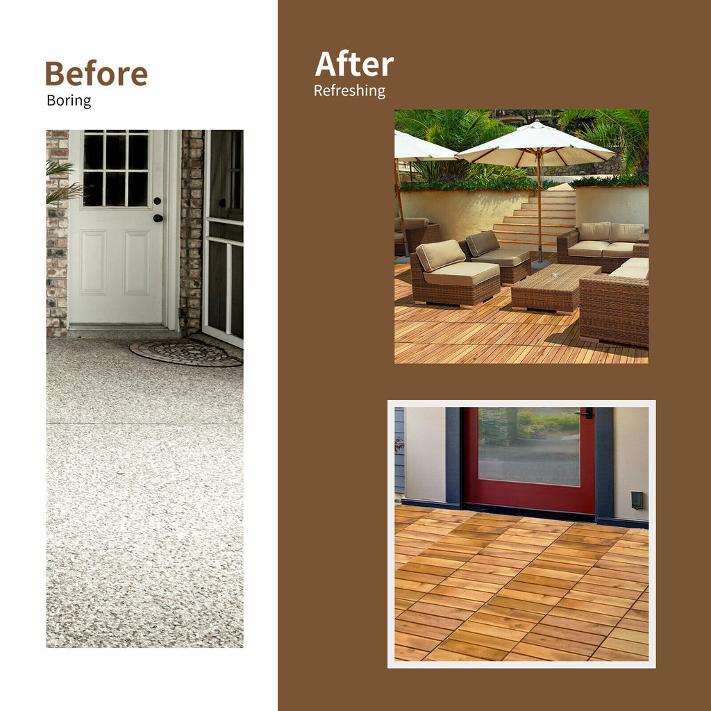Interlocking Acacia Wood Patio Deck Tiles - Stripe Pattern, 27 Pack Outdoor Flooring