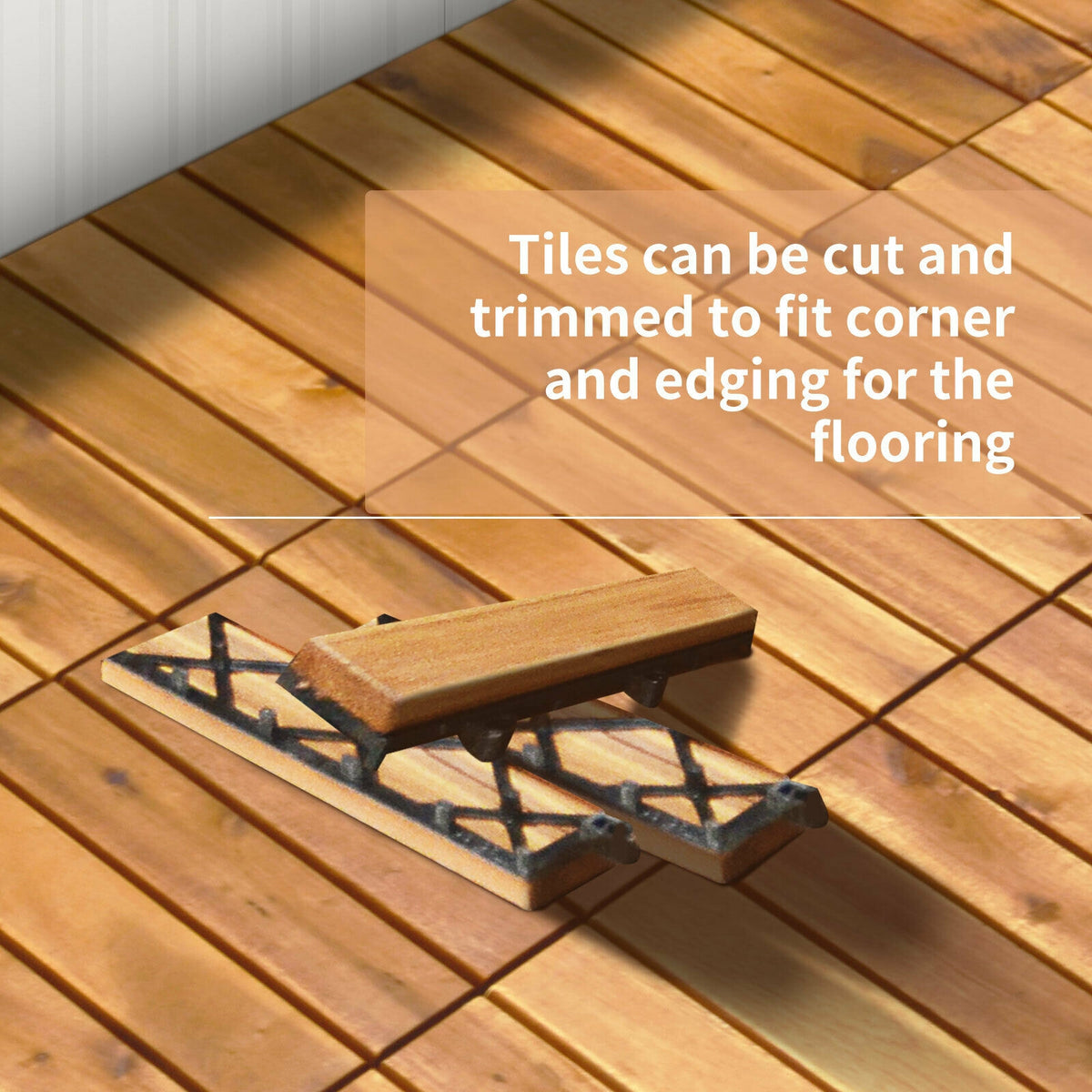 Interlocking Acacia Wood Patio Deck Tiles - Stripe Pattern, 27 Pack Outdoor Flooring