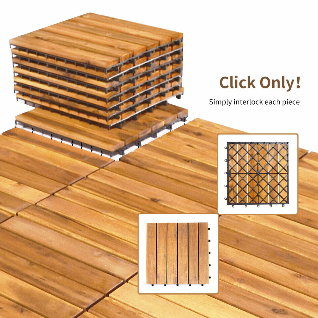 Interlocking Acacia Wood Patio Deck Tiles - Stripe Pattern, 27 Pack Outdoor Flooring