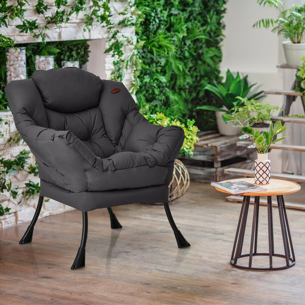 Lazy Chair with Steel Frame and Side Pocket - Gray