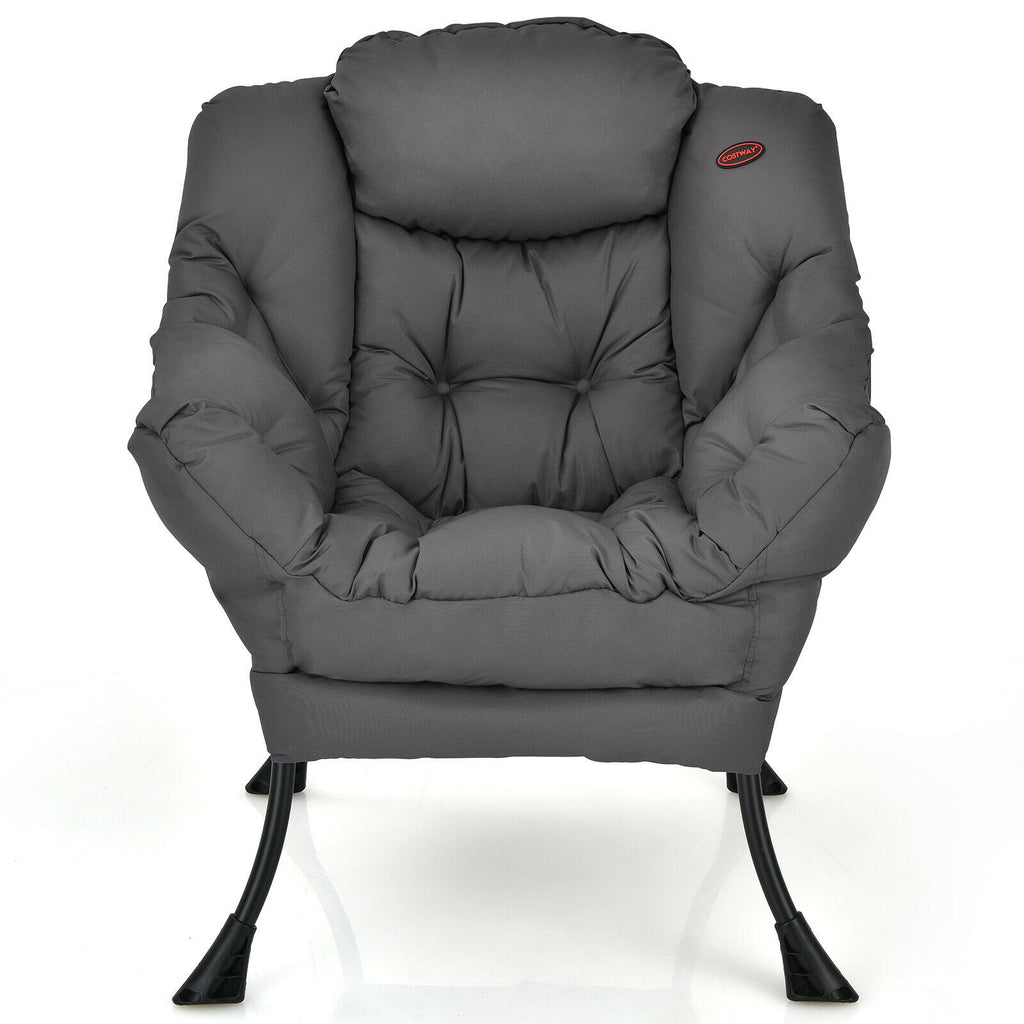 Lazy Chair with Steel Frame and Side Pocket - Gray