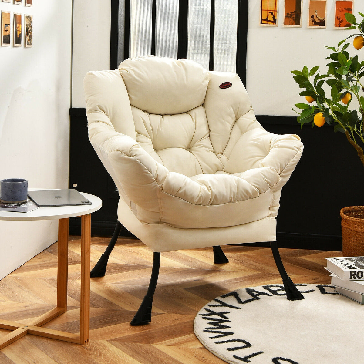 Lazy Chair with Steel Frame and Side Pocket - Gray
