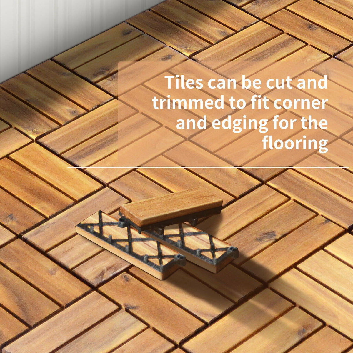 Interlocking Acacia Wood Patio Deck Tiles - Checker Pattern, 27 Pack, 12x12 Inches