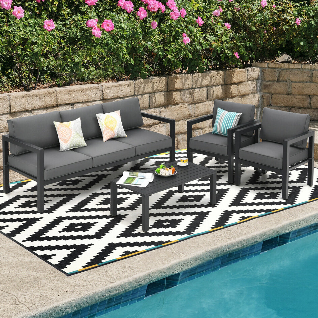 4-Piece Outdoor Patio Set with Sofa, Chairs & Table - Gray